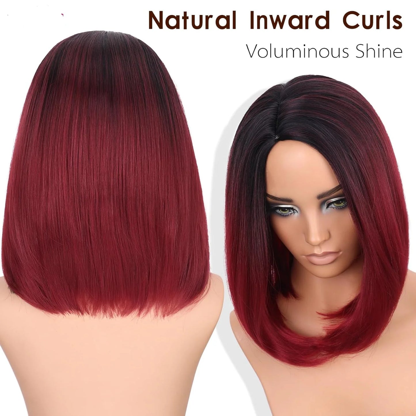 Red Black Ombre Short Bob Glueless Synthetic Wig - Dramatic Highlights