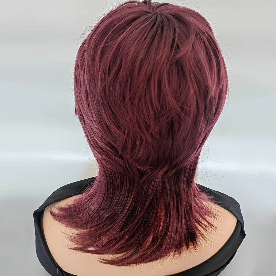 StrRid Short Black Wig Shaggy Layered 80s Mullet Wig Pixie Cut Wig With Bangs Curly Synthetic Natural Fake Hair Replacement Wigs