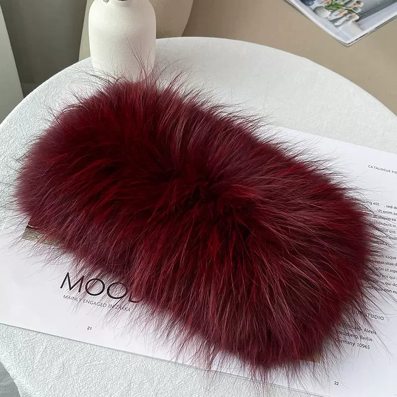 MS.MinShu-Hand Made Knitted Elastic Headband for Women, Genuine Fox Fur, Head Warmer, Neck Ring, Winter