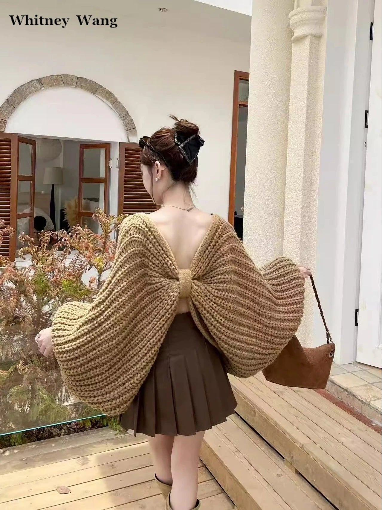 WHITNEY WANG Designer Style 2025 Autumn Winter Fashion Streetwear Butterfly Bow Sweater Women Oversize Pullover