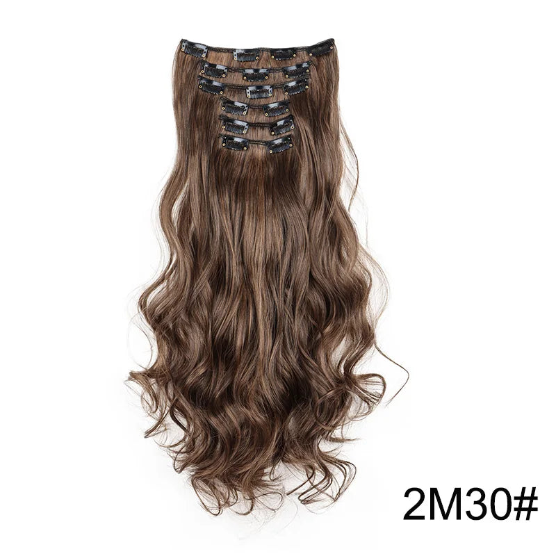 24 Inch Long Curly Clip-In Hair Extensions - Synthetic Heat Resistant, Black/Brown Ombre