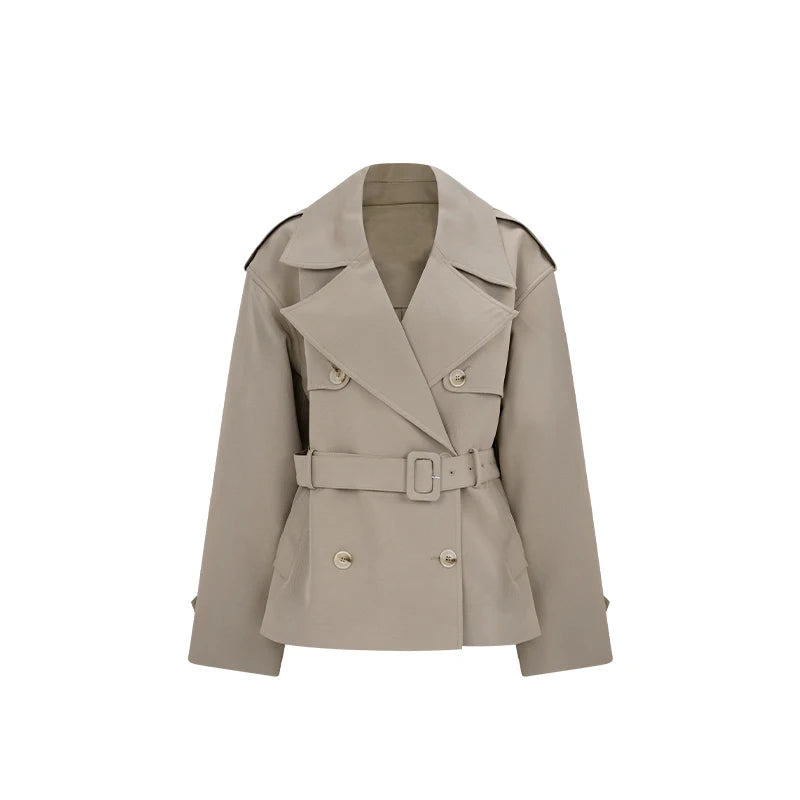 Trench Coat For Woman Outwear Lapel Windbreaker Mini Pants Lace Up Belt Jackets High Street Casual Tops Chic Women Fall Clothes