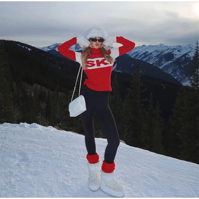 Casual Knitted Turtleneck Ski Sweater Women Vintage Jacquard Pullover Slim Sweaters Female 2026 Winter Versatile Chic Outdoor