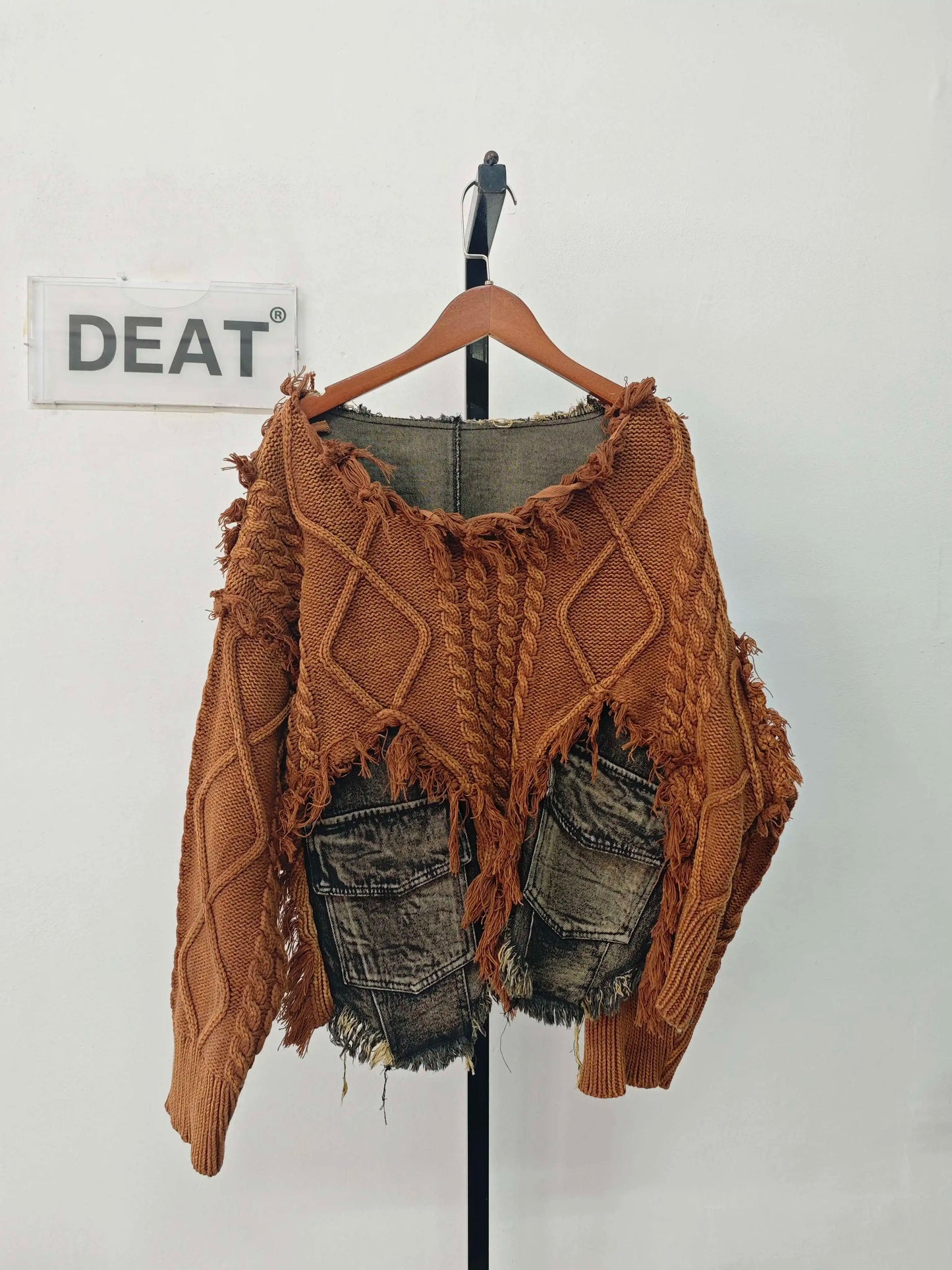 DEAT Women Pullover Long Sleeve Irregular Do Old Patchwork Pockets Vintage Washed Denim Sweater 2026 Summer New Fashion 29L8195