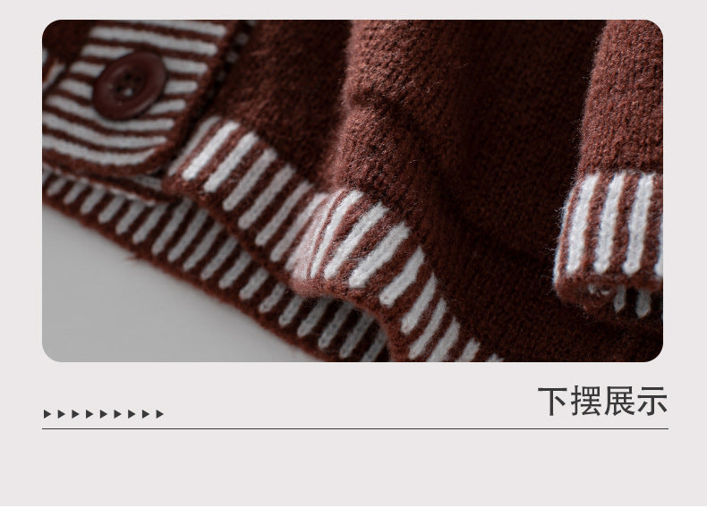 Single Breasted Knitted Jumpers Women Spliced Sweater V Neck Cardigan Casual Loose Fit Print Sweaters Slight Strech Buttons