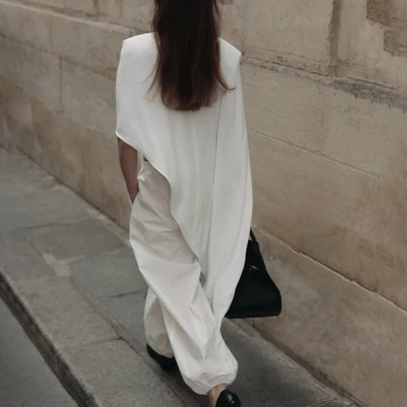 Tossy Fashion White Satin Tank Top For Women Short Sleeve Loose Solid Elegant Commute Autumn 2025 Clothes Female Tanks Tee Top