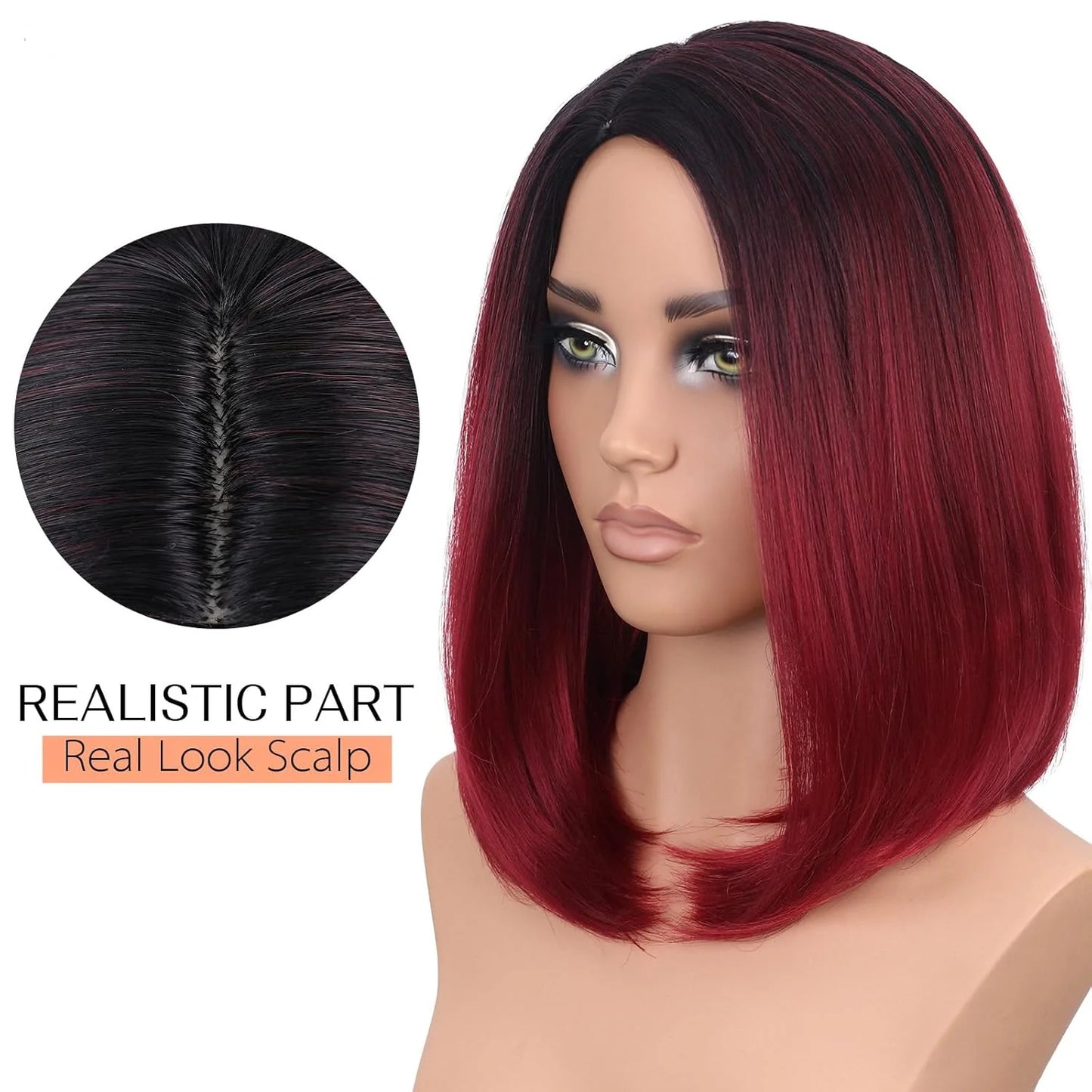 Red Black Ombre Short Bob Glueless Synthetic Wig - Dramatic Highlights