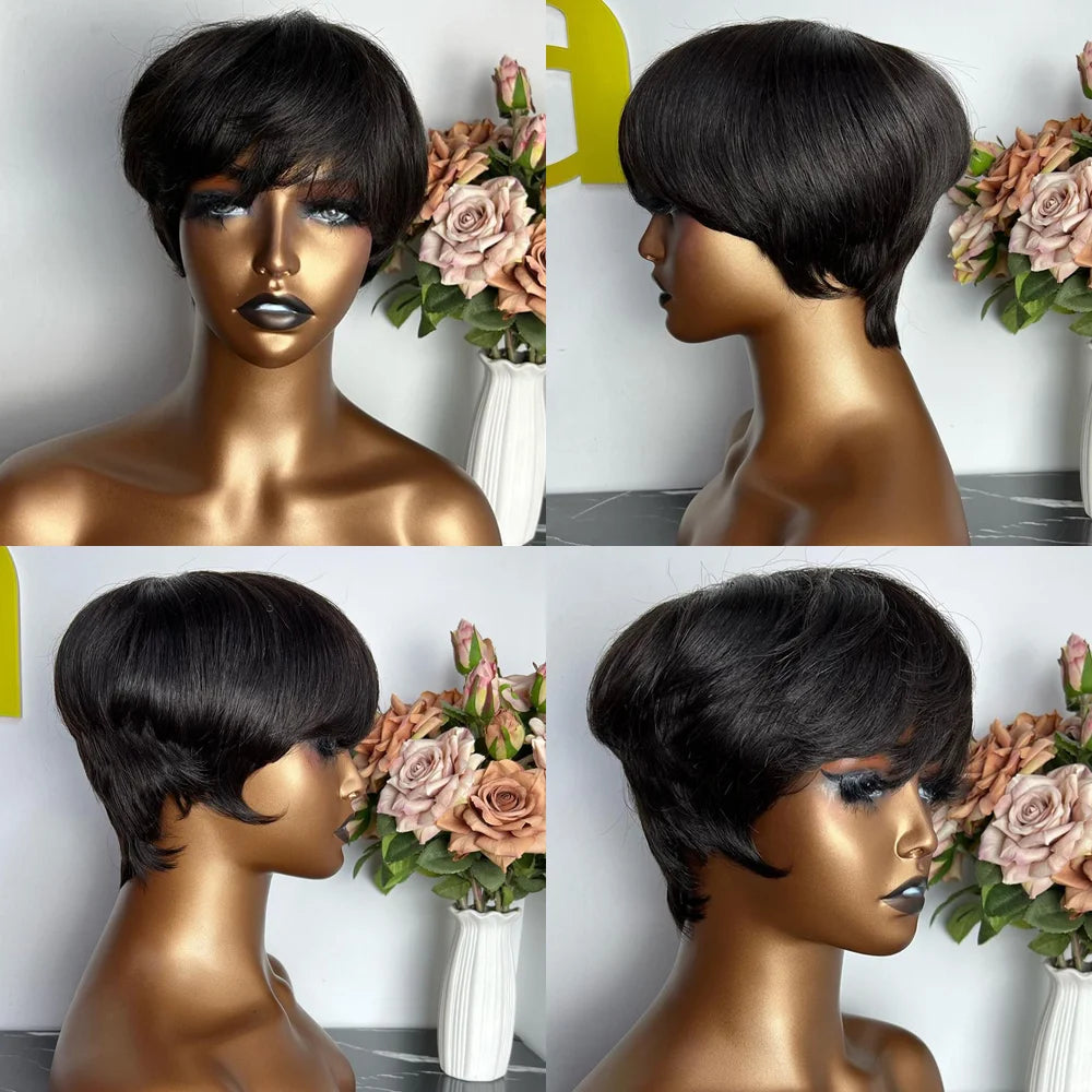 Pixie Cut Wigs Human Hair Wigs Short Pixie Cut Wig Human Hair For Black Women Machine Made Wigs With Bangs