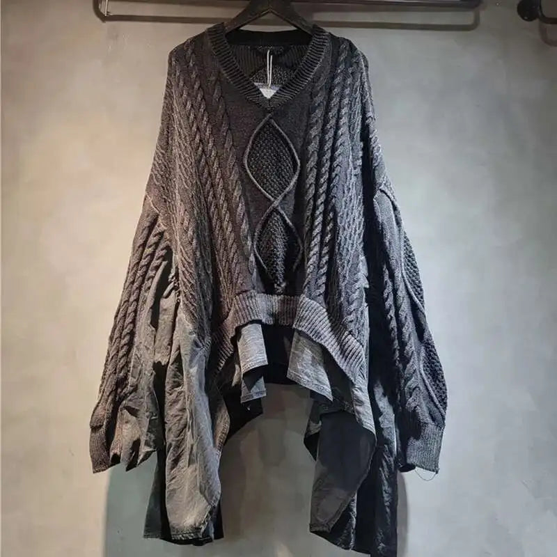 DEAT 2024 Autumn New Fashion Women's Twists Knitting Spliced Sweater Loose Bat Sleeve V-neck Long Pullovers Female 33A1448