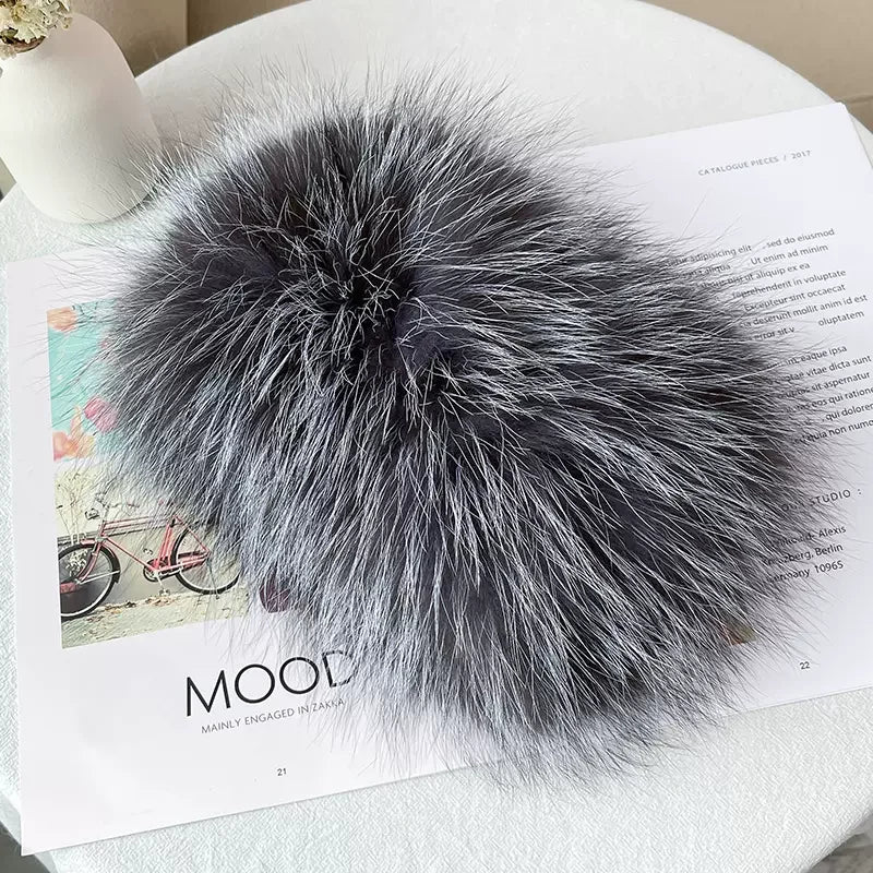 MS.MinShu-Hand Made Knitted Elastic Headband for Women, Genuine Fox Fur, Head Warmer, Neck Ring, Winter