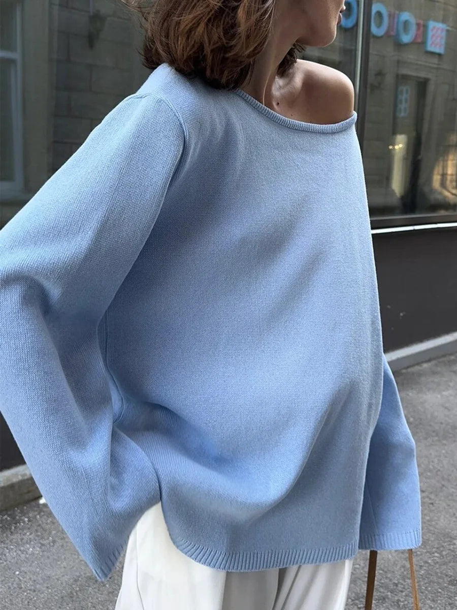 Tossy Female Backless Loose Knitwear Sweater Solid Casual Elegant Long Sleeve Patchwork Commute Clothes Women's Knit Pullover