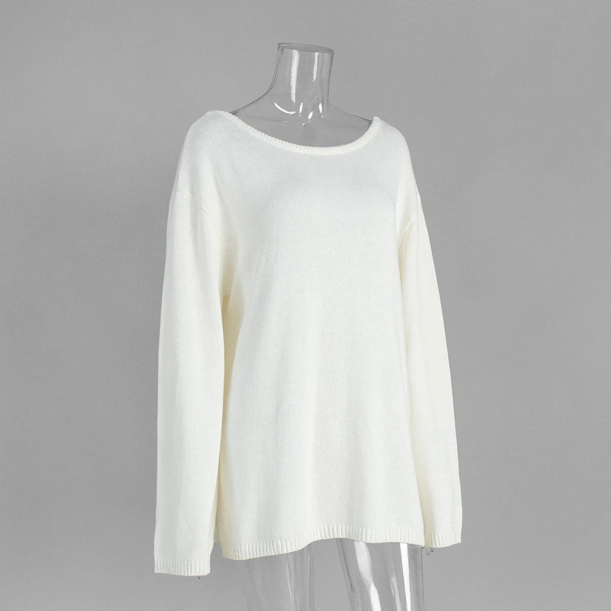 Tossy Female Backless Loose Knitwear Sweater Solid Casual Elegant Long Sleeve Patchwork Commute Clothes Women's Knit Pullover