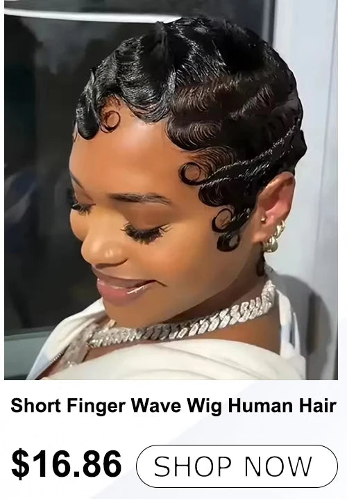Short Finger Wave Wig for Women Black Pixie Cut Wigs Glueless 100% Human Hair Mommy Wigs Pixie Short Layered Ocean Waves Wig