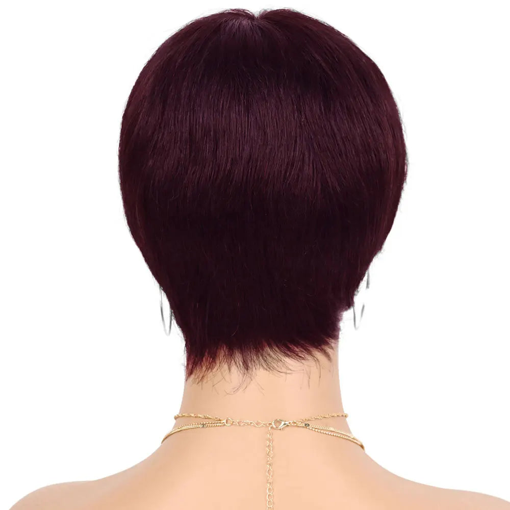 Short Human Hair Wigs with Bangs Short Pixie Wig Human Hair for Women Fashion Full Machine Duby Wig Cheap Black Red  Party Wigs