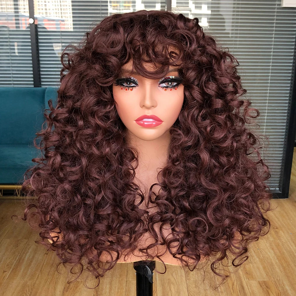 Red Ginger Wig for Women Long Curly Wave Wigs with Bangs Copper Synthetic Wig Natural Cosplay Party Heat Resistant Hair Hihoo