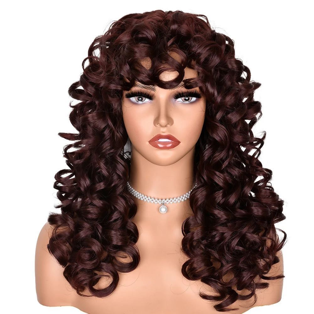 Red Ginger Wig for Women Long Curly Wave Wigs with Bangs Copper Synthetic Wig Natural Cosplay Party Heat Resistant Hair Hihoo