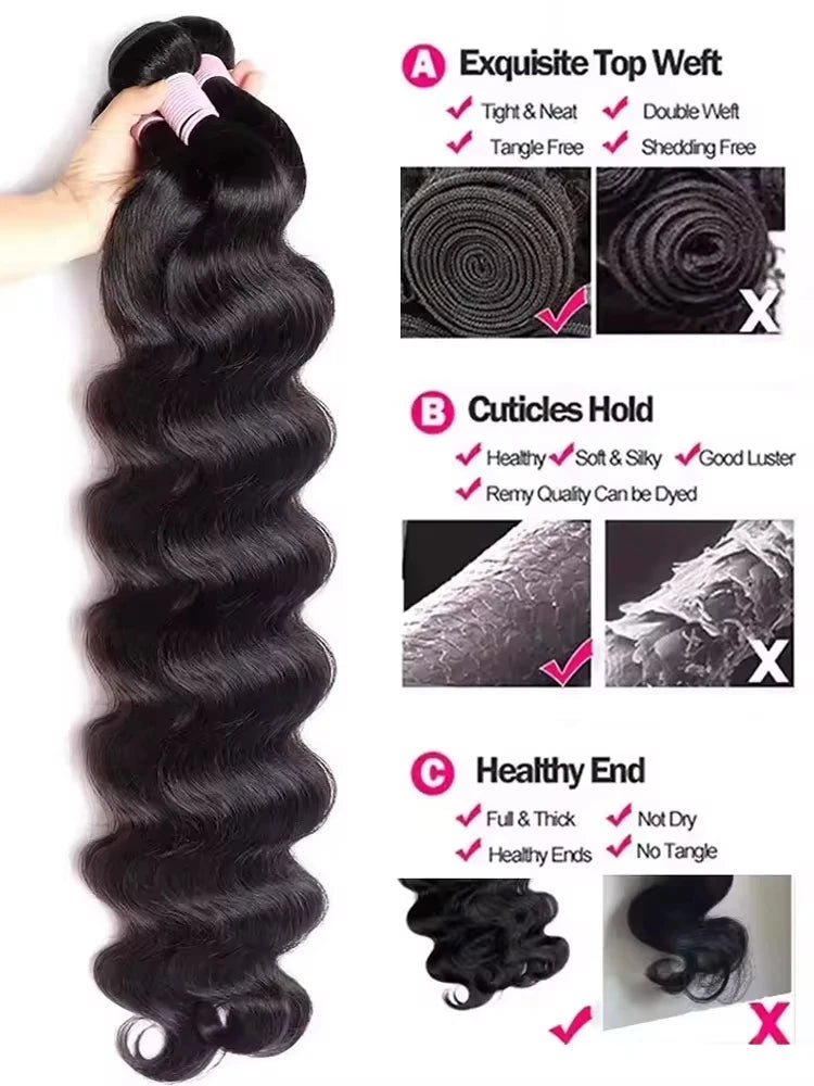 Body Wave 100% Unprocessed Human Hair 3 Bundles Brazilian Remy Virgin Natural Water Weave Bundle Extensions Tissage For Women