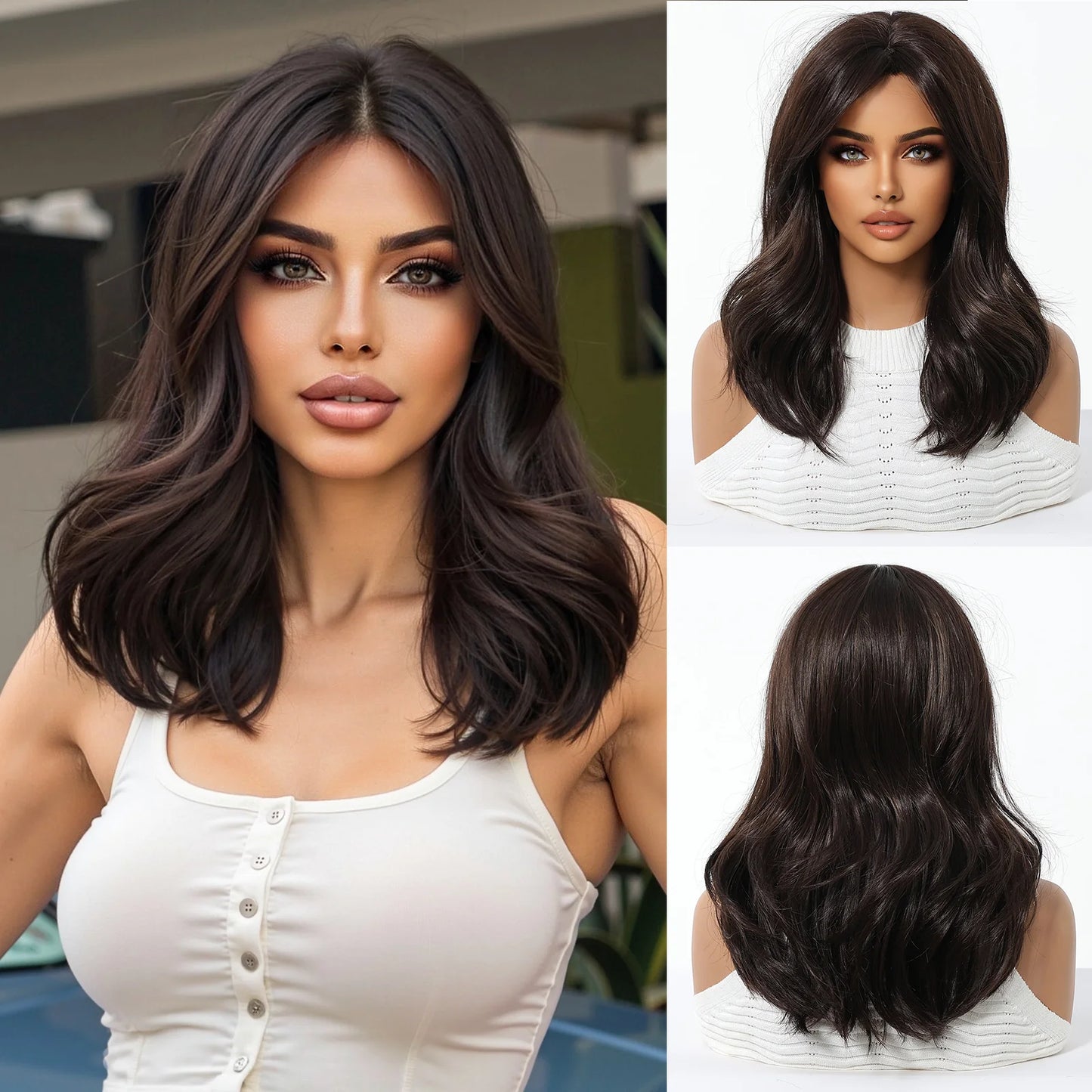 Ombre Blonde Brown Long Body Wave Glueless Synthetic Wig - Middle Part with Highlights