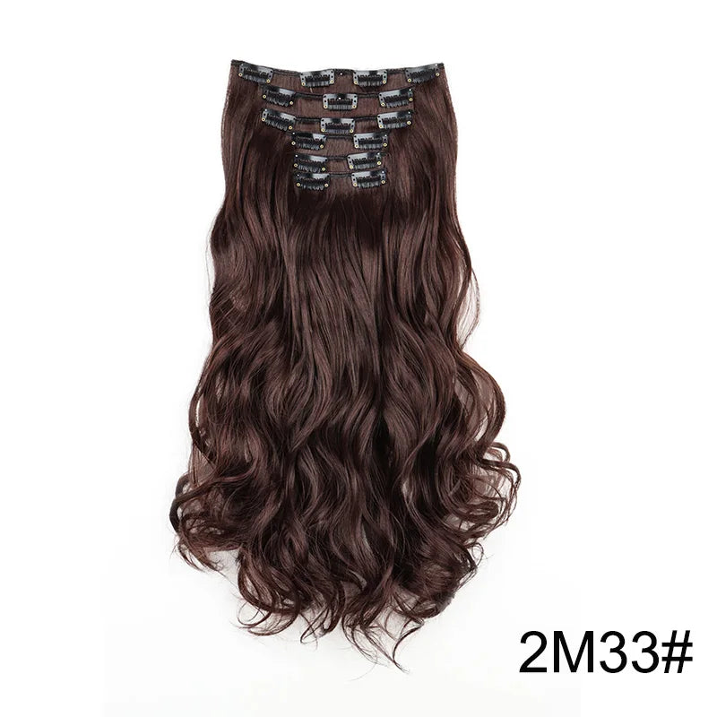 24 Inch Long Curly Clip-In Hair Extensions - Synthetic Heat Resistant, Black/Brown Ombre