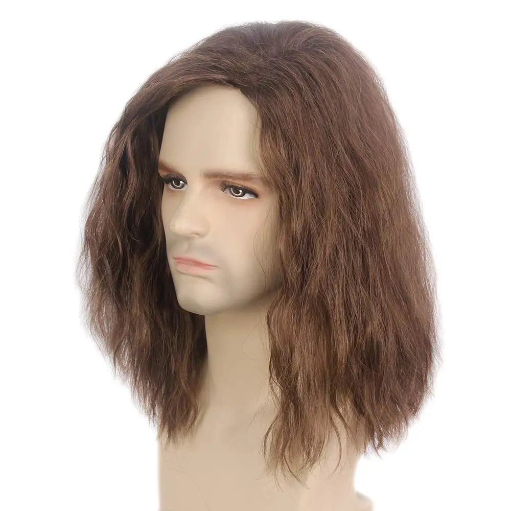 Men's Shoulder-Length Curly Wig - Synthetic Heat Resistant, Black/Brown Natural Look