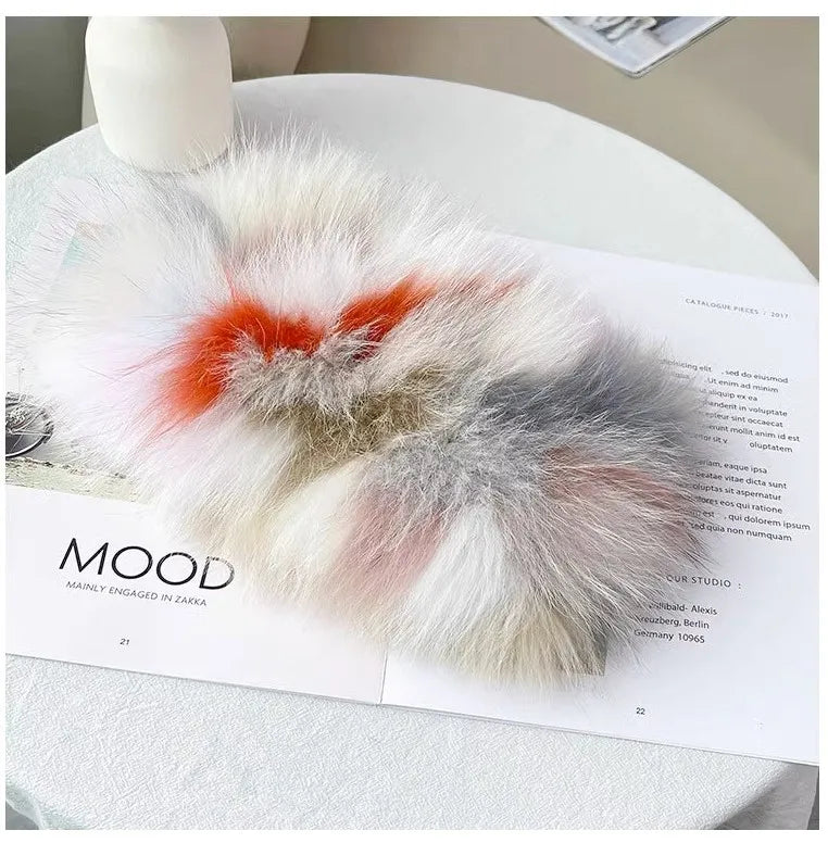 MS.MinShu-Hand Made Knitted Elastic Headband for Women, Genuine Fox Fur, Head Warmer, Neck Ring, Winter