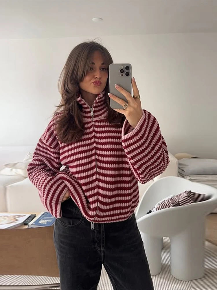 Women's Sweater Knitwear Striped Pullover Pulls Femmes Color Block Blouse O-neck Long Sleeve Loose Knit Sweater 2026 Spring Wear