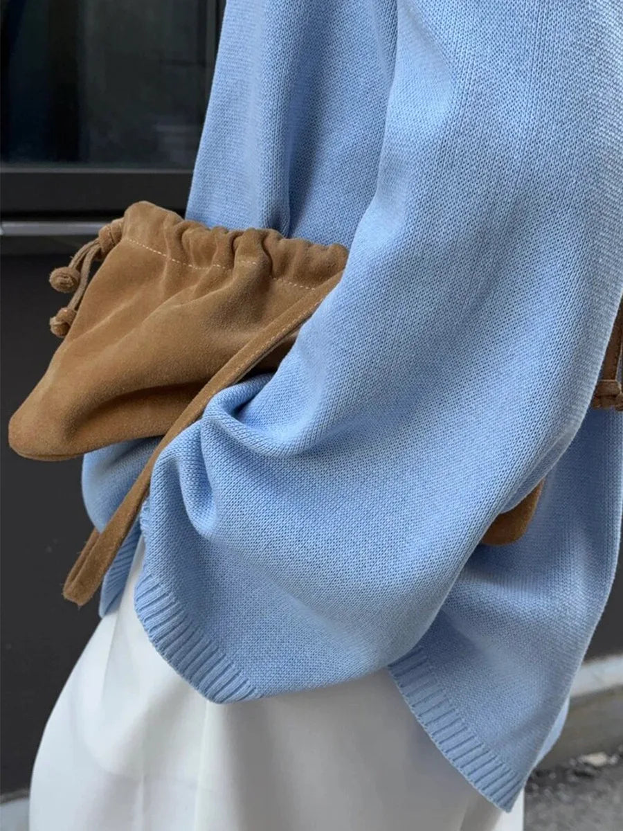 Tossy Female Backless Loose Knitwear Sweater Solid Casual Elegant Long Sleeve Patchwork Commute Clothes Women's Knit Pullover