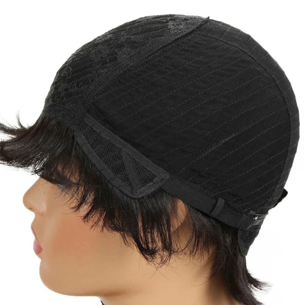 Lekker Clearance Short Pixie Cut Straight Bob 100% Human Hair Wig With Bangs For Women Brazilian Remy Hair Nature Daily Wigs