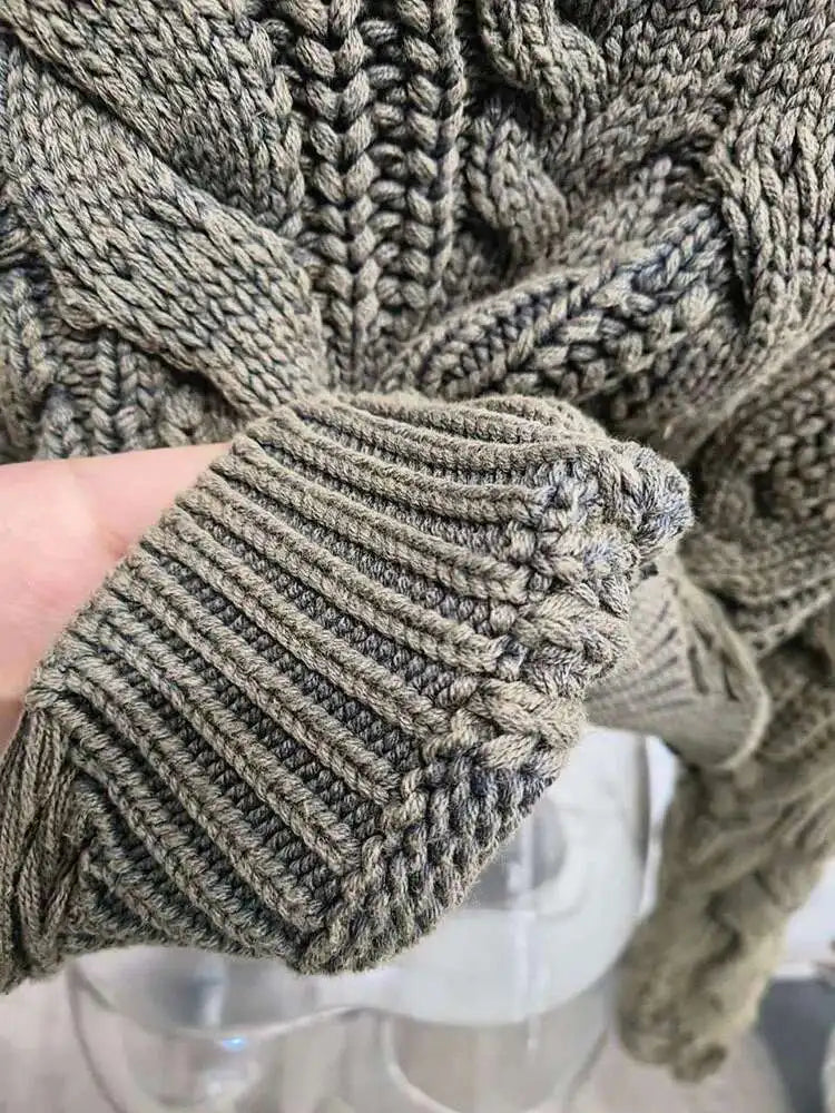 DEAT 2025 Spring Women's Knit Sweater Hollow Out Wash Hole Loose High Street Round Neck Long Sleeve Pattern Pullover 11XX6062