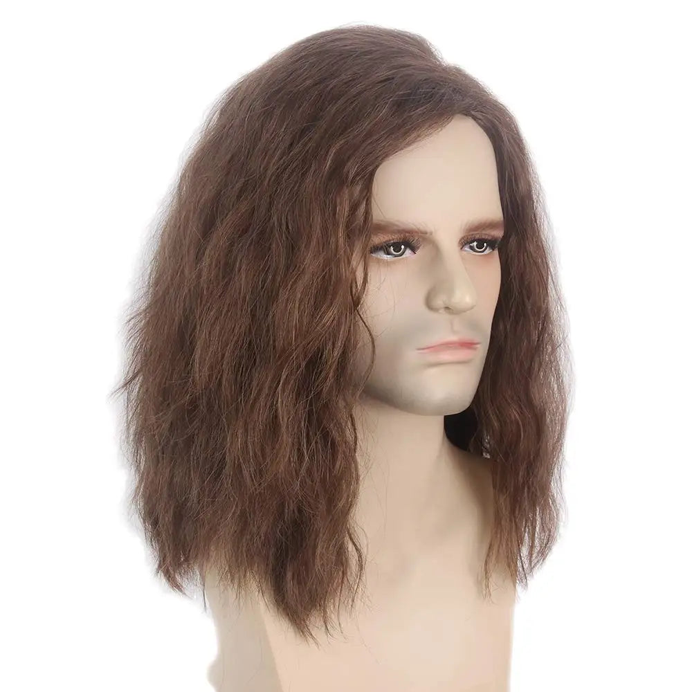 Men's Shoulder-Length Curly Wig - Synthetic Heat Resistant, Black/Brown Natural Look