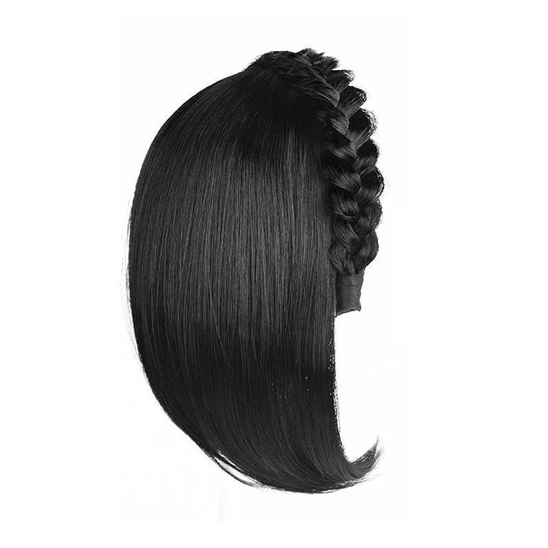 Short Headband Wig with Fish Bone Patch - Glueless Integrated Human Hair, Brown/Black