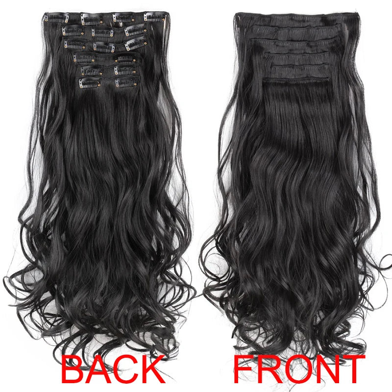 24 Inch Long Curly Clip-In Hair Extensions - Synthetic Heat Resistant, Black/Brown Ombre