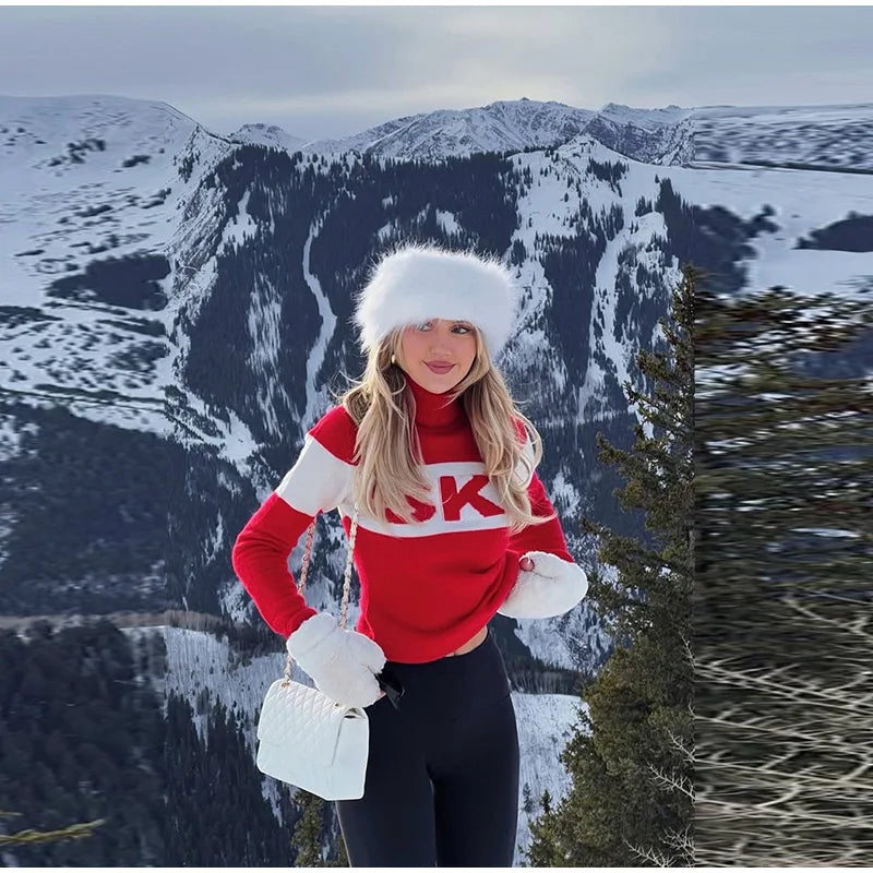 Casual Knitted Turtleneck Ski Sweater Women Vintage Jacquard Pullover Slim Sweaters Female 2026 Winter Versatile Chic Outdoor