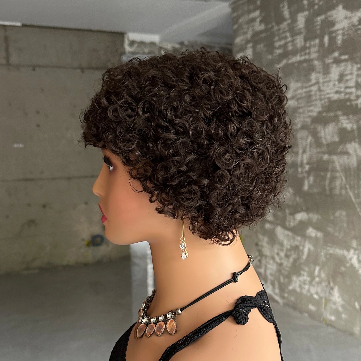 Short Curly Pixie Cut Human Hair Wigs For Women Full Machine Made Short Kinky Curly Wigs Human Hair Natural Black Color