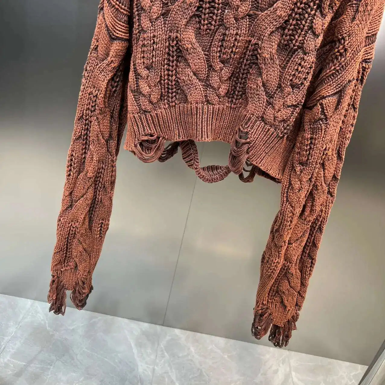 DEAT 2025 Spring Women's Knit Sweater Hollow Out Wash Hole Loose High Street Round Neck Long Sleeve Pattern Pullover 11XX6062