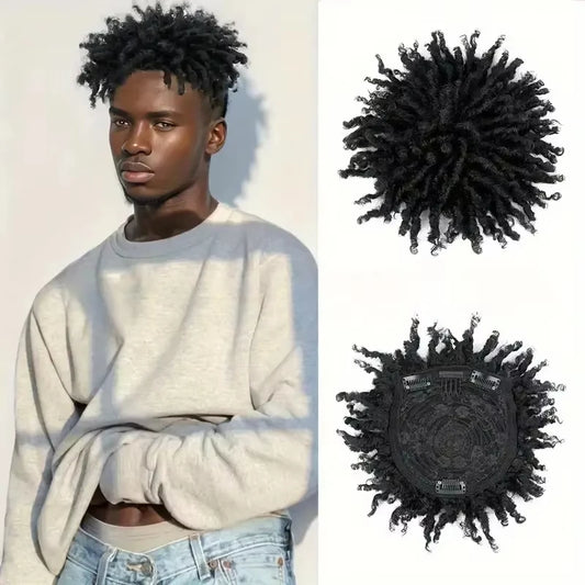 Short Dreadlock Toupee Wig with Clips Synthetic Faux Soft Locs Braided Hair Ombre Colored Half Dreadlocks Hair Afro Wigs for Men