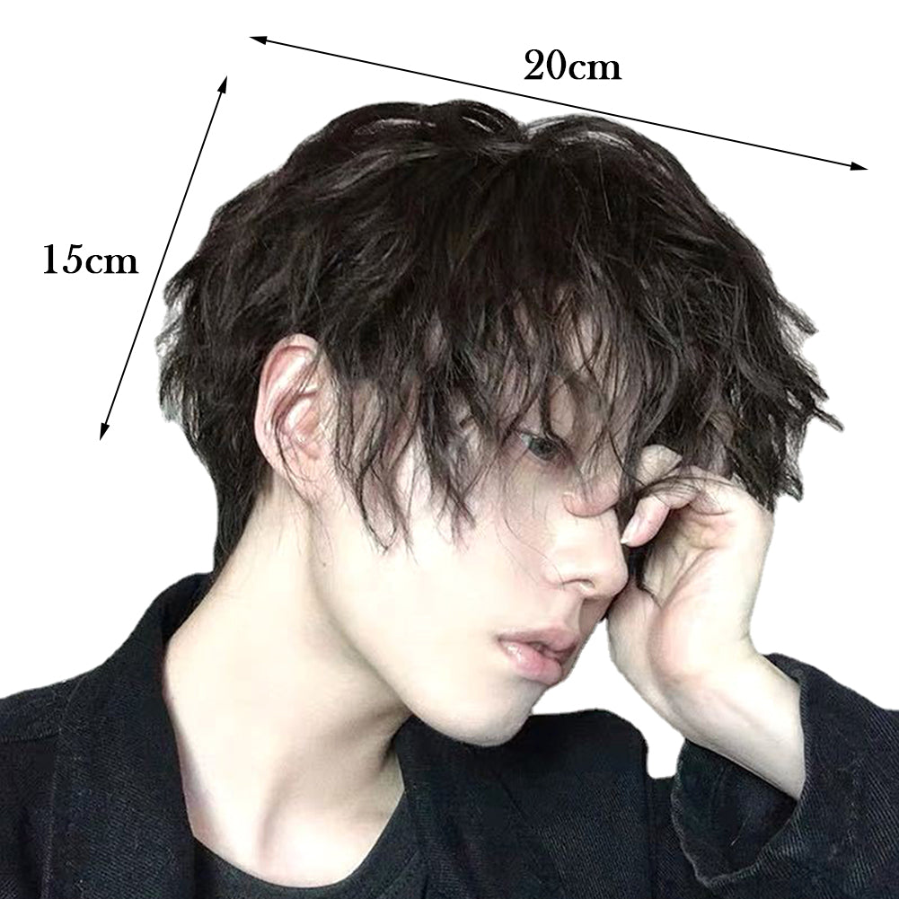 Synthetic Trend Men Short Natural Curly Wig Black With Bangs Head Type Hair Extension Styling Tools For Cosplay Party Headwear