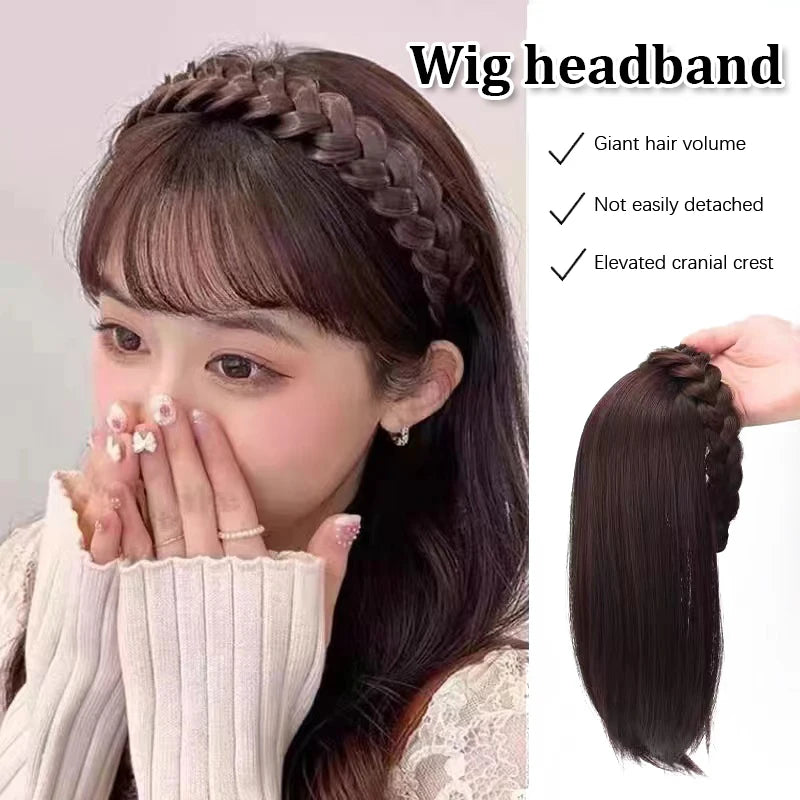 Short Headband Wig with Fish Bone Patch - Glueless Integrated Human Hair, Brown/Black