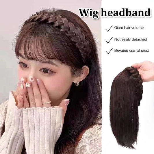Short Headband Wig with Fish Bone Patch - Glueless Integrated Human Hair, Brown/Black