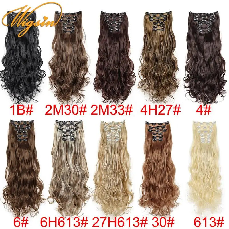 24 Inch Long Curly Clip-In Hair Extensions - Synthetic Heat Resistant, Black/Brown Ombre