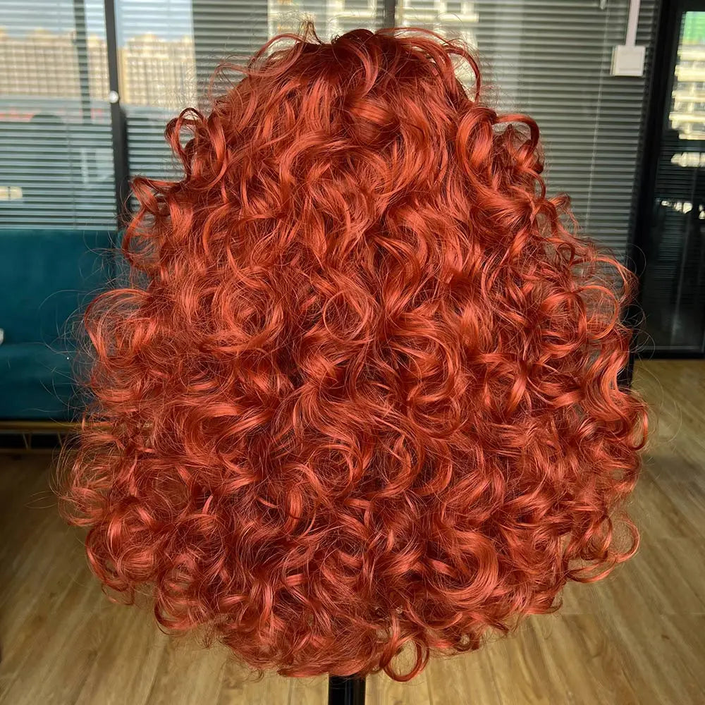 Red Ginger Wig for Women Long Curly Wave Wigs with Bangs Copper Synthetic Wig Natural Cosplay Party Heat Resistant Hair Hihoo