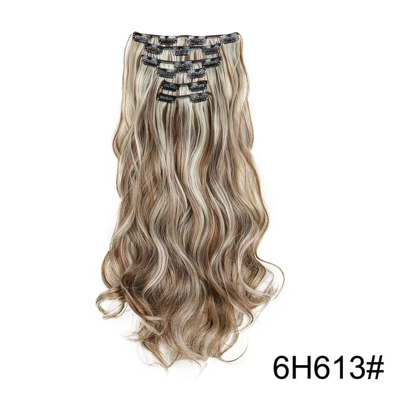 24 Inch Long Curly Clip-In Hair Extensions - Synthetic Heat Resistant, Black/Brown Ombre