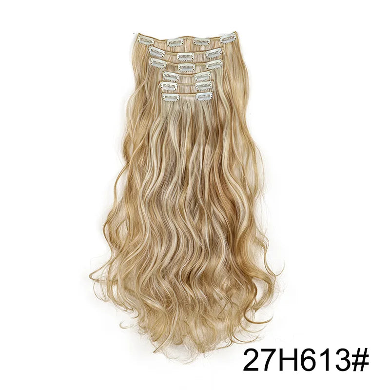 24 Inch Long Curly Clip-In Hair Extensions - Synthetic Heat Resistant, Black/Brown Ombre