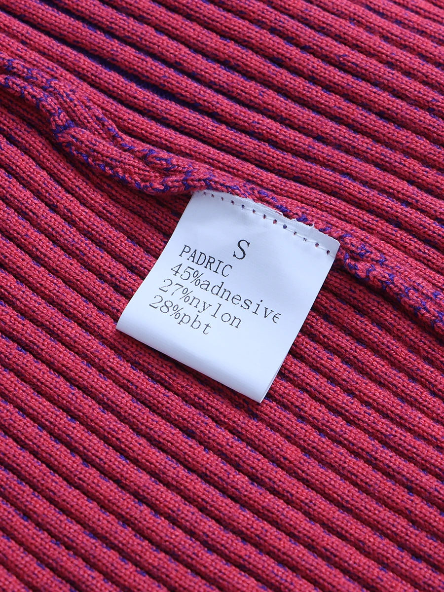 TWOTWINSTYLE Hit Color Spliced Striped Fashion Sweaters for Women Stand Neck Long Sleeves Patchwork Ruffles Sweater Female New