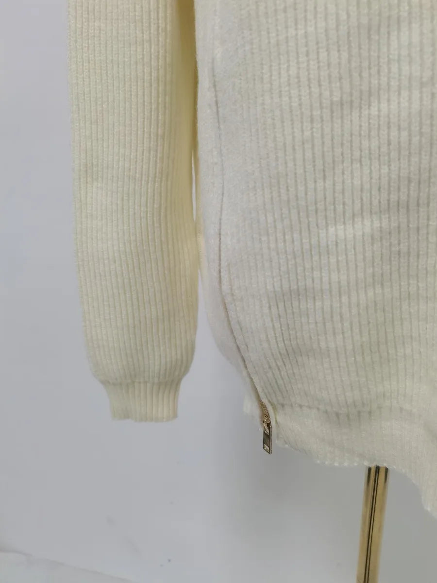 TWOTWINSTYLE Solid Loose Spliced Zipper Casual Sweaters for Women High Neck Long Sleeves Patchwork Embroidery Sweater Female New