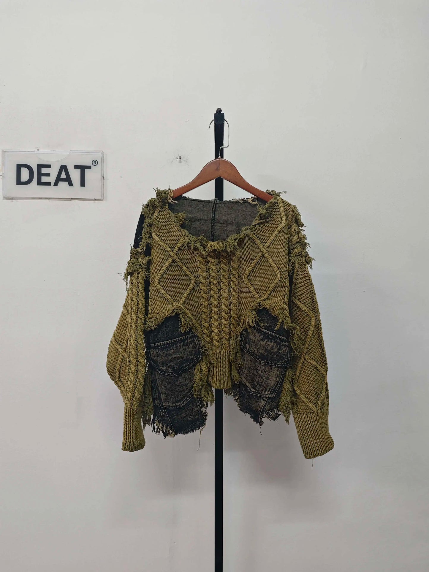DEAT Women Pullover Long Sleeve Irregular Do Old Patchwork Pockets Vintage Washed Denim Sweater 2026 Summer New Fashion 29L8195