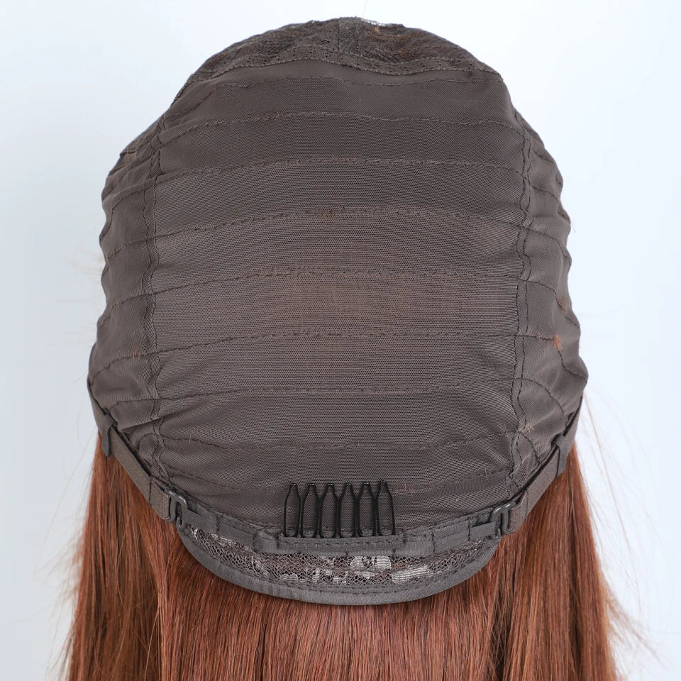 Lekker Glueless Short Brown Wolf Cut Straight Bob Human Hair Wigs With Bangs For Women Brazilian Remy Hair Ready to Wear Bob Wig