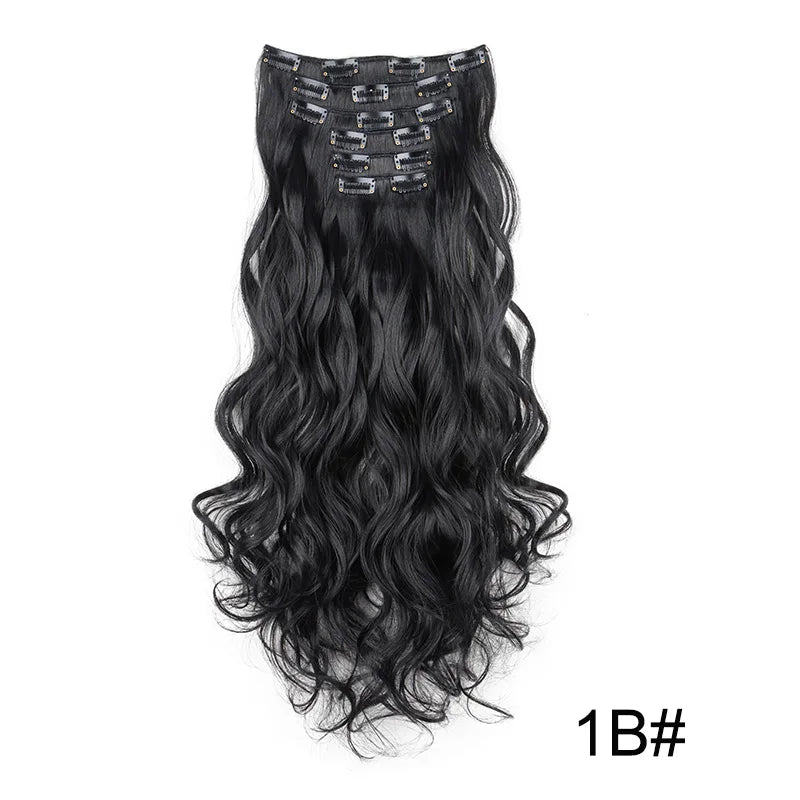 24 Inch Long Curly Clip-In Hair Extensions - Synthetic Heat Resistant, Black/Brown Ombre