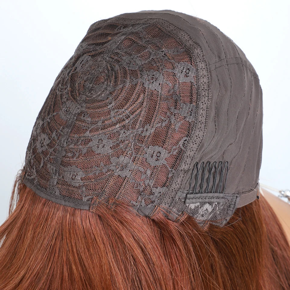 Lekker Glueless Short Brown Wolf Cut Straight Bob Human Hair Wigs With Bangs For Women Brazilian Remy Hair Ready to Wear Bob Wig