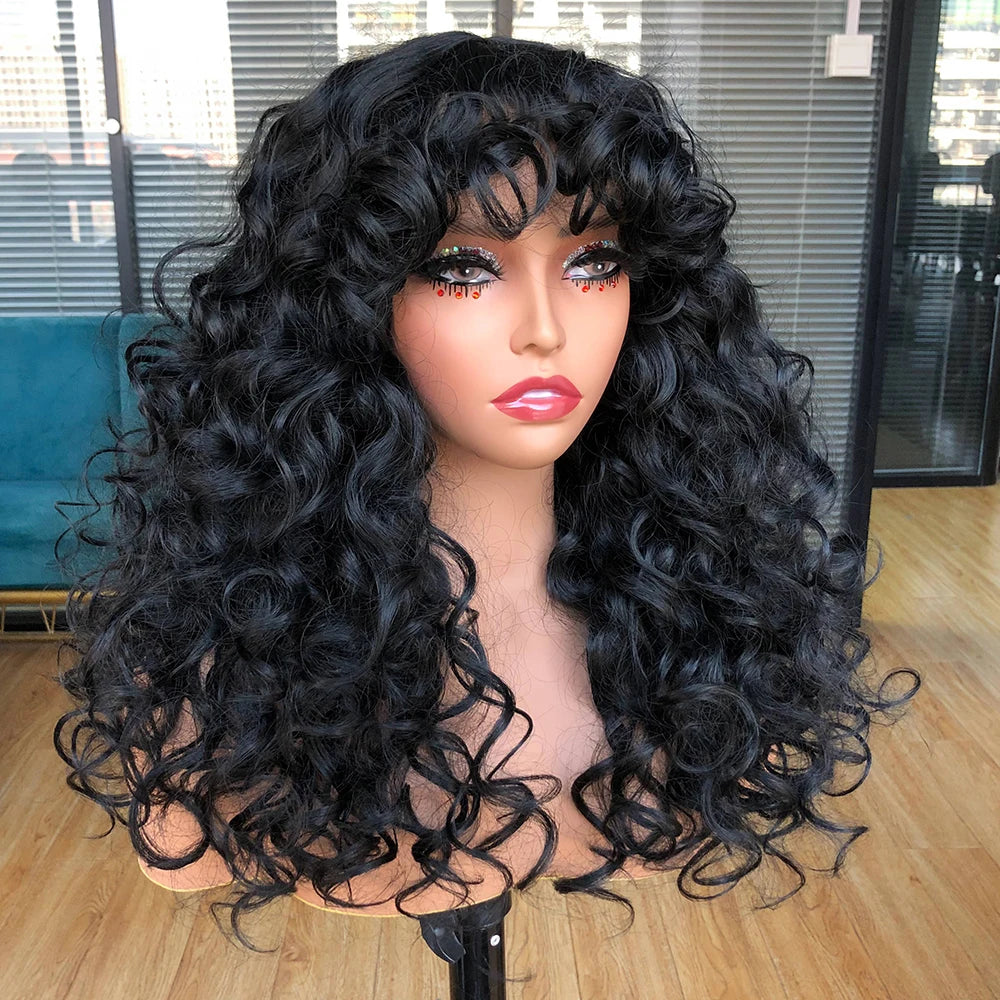 Red Ginger Wig for Women Long Curly Wave Wigs with Bangs Copper Synthetic Wig Natural Cosplay Party Heat Resistant Hair Hihoo